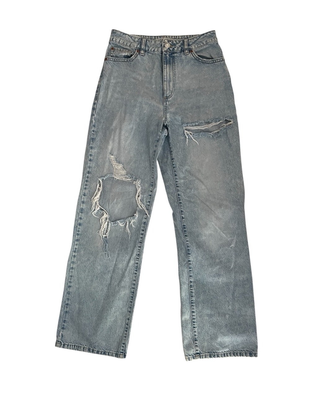 Garage Distressed Wide-Leg Jeans in Light Blue